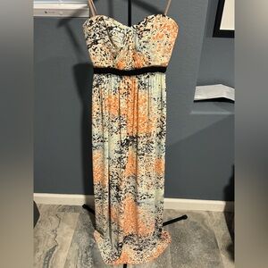 BCBGMaxAzria Strapless Orange and Black Maxi Dress